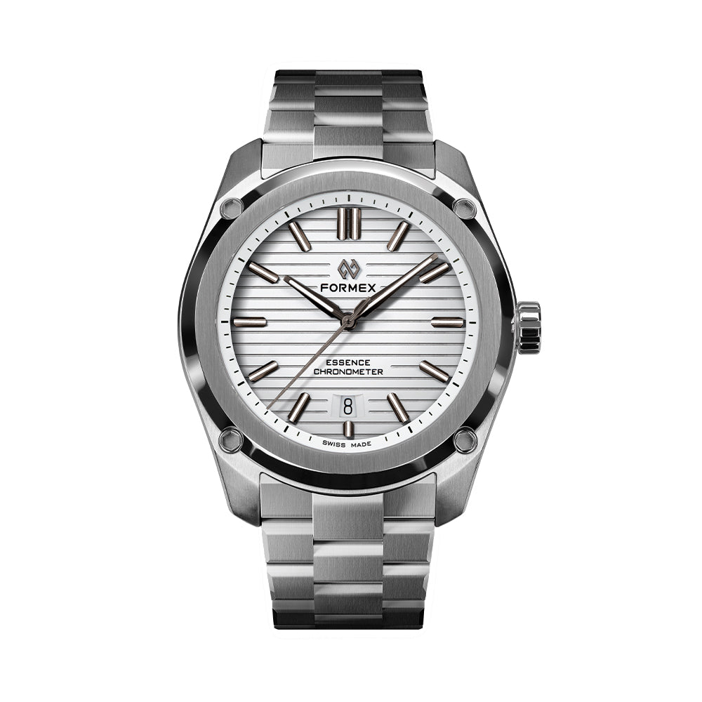 Essence 41mm white dial watch with stainless steel bracelet
