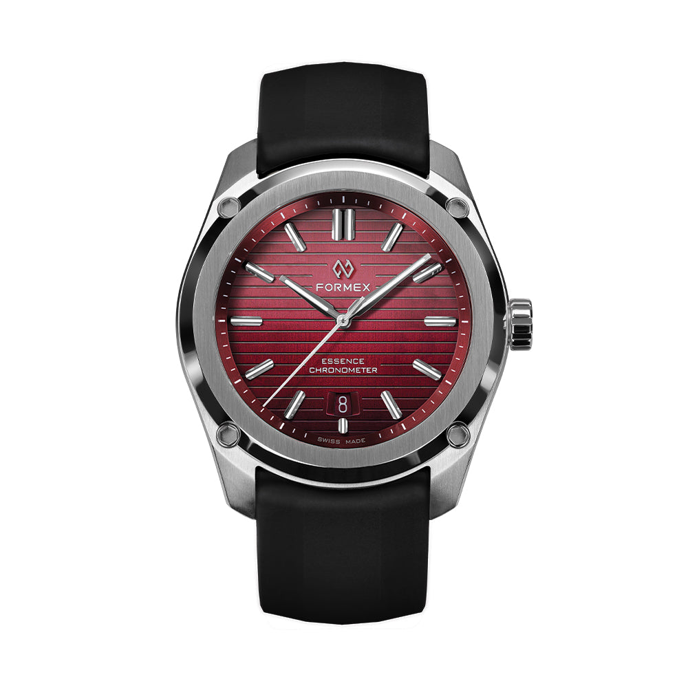 Essence 41mm Gamaret Red watch with red dial, stainless steel case and black strap
