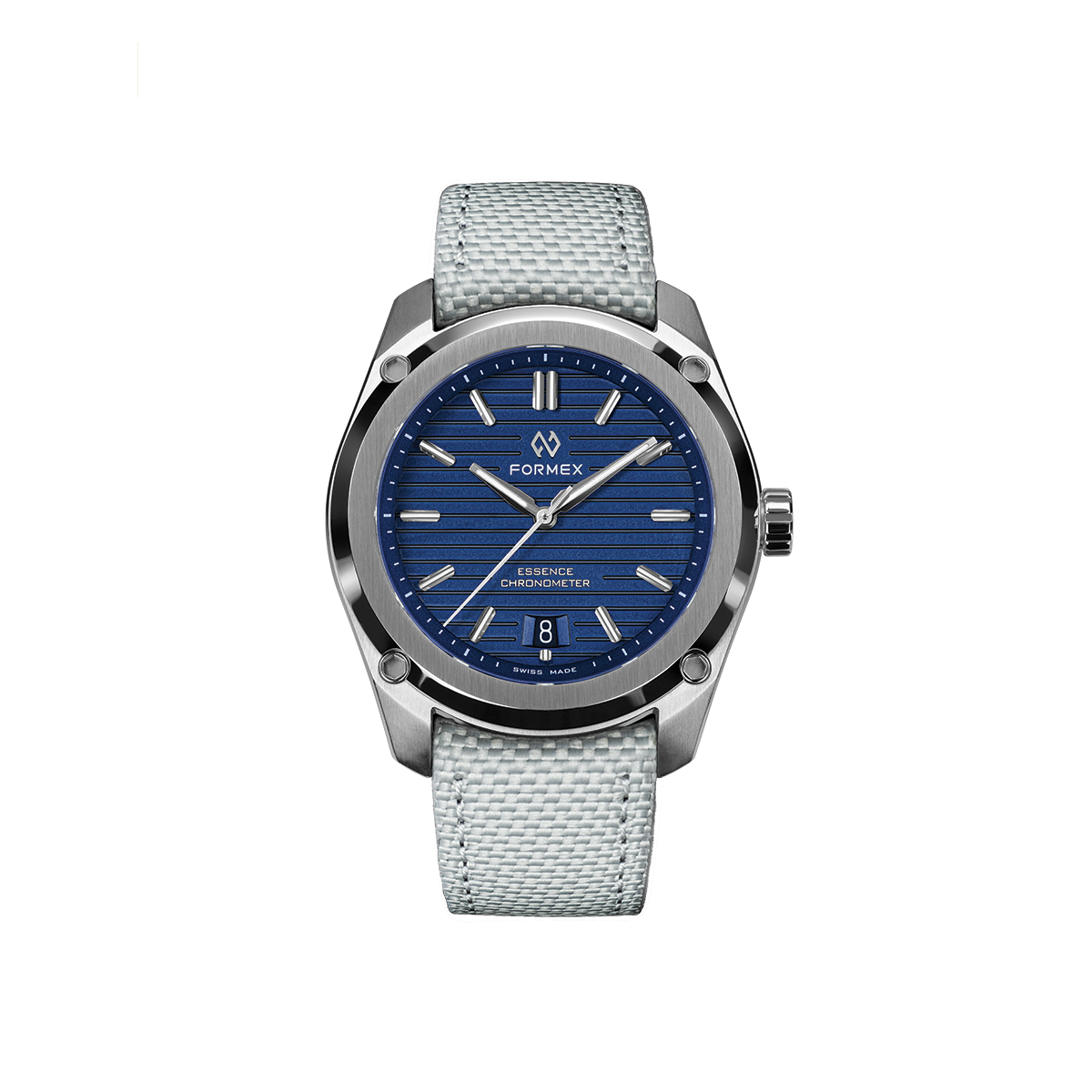 Essence Automatic COSC 39mm watch with blue dial and light gray fabric strap