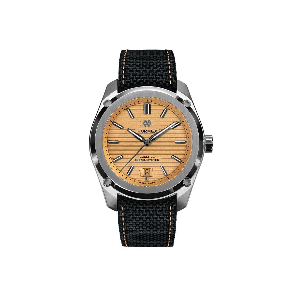 Essence Automatic COSC 39mm Radiant Bronze watch with bronze dial and black fabric strap with tan stitching