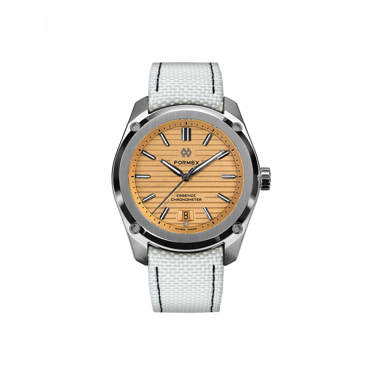 Essence Automatic COSC 39mm Radiant Bronze watch with bronze dial and white fabric strap with dark stitching