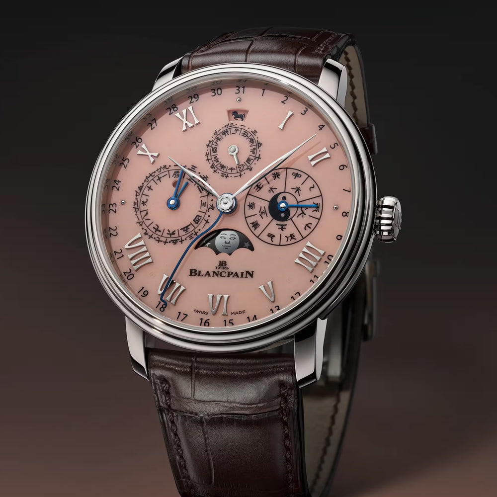 Villeret Calendrier Chinois Traditionnel Platinum Year of the Horse Limited Edition 45.2mm - Salmon on Leather Strap