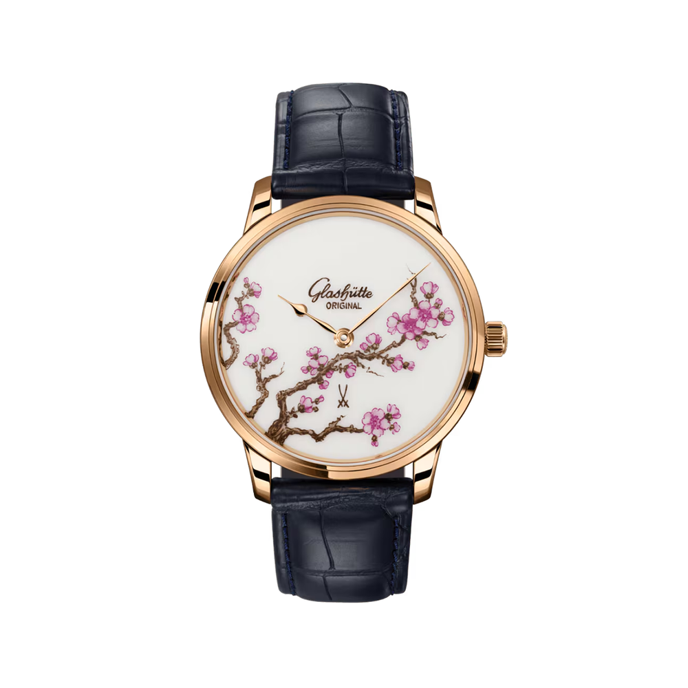 Senator Meissen Cherry Blossom 40mm - White on Leather Strap