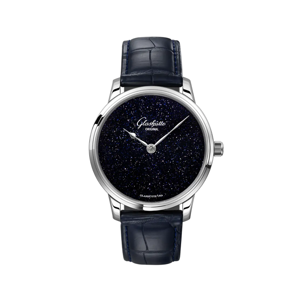 Senator Aventurine Platinum 40mm - Blue on Leather Strap