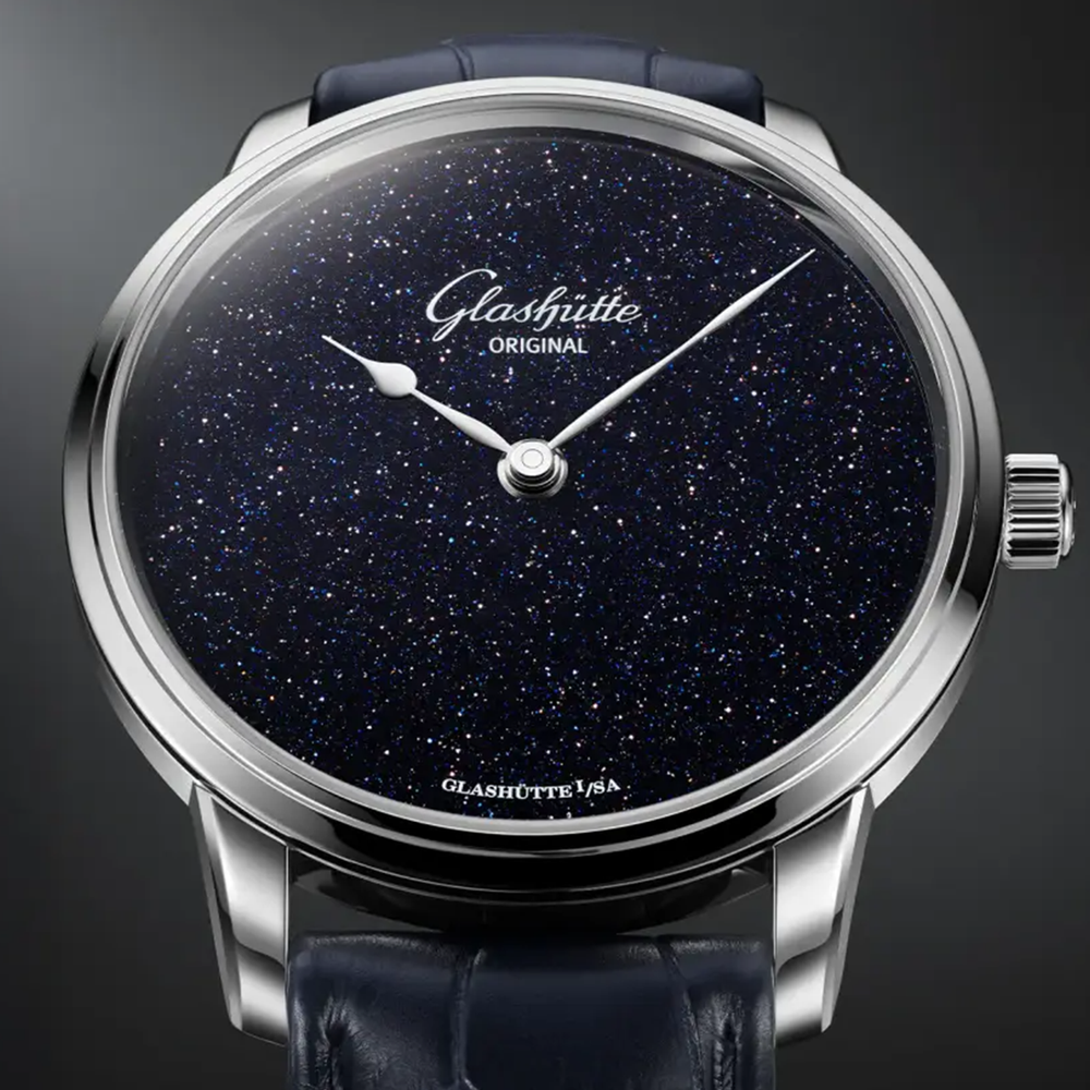 Senator Aventurine Platinum 40mm - Blue on Leather Strap