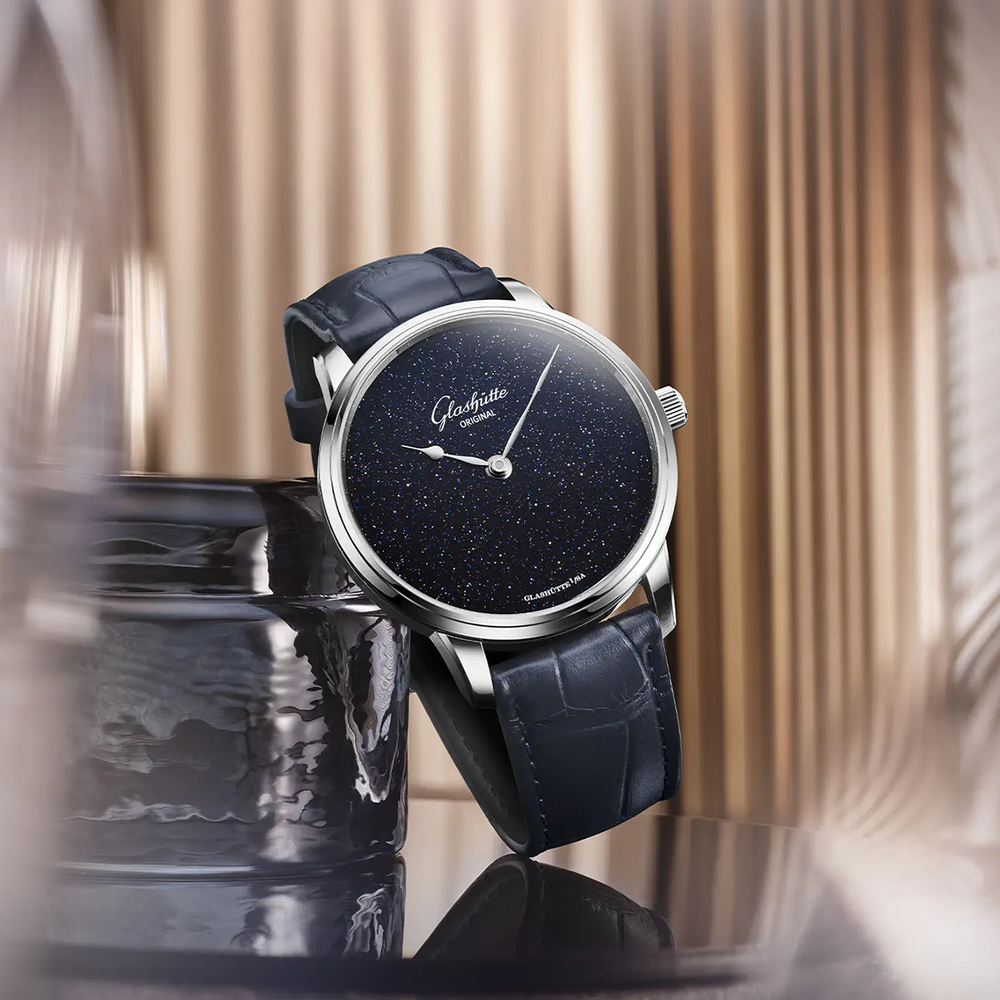 Senator Aventurine Platinum 40mm - Blue on Leather Strap