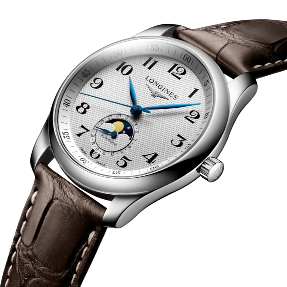 Master Moonphase 40mm - Silver "Barleycorn" on Leather Strap