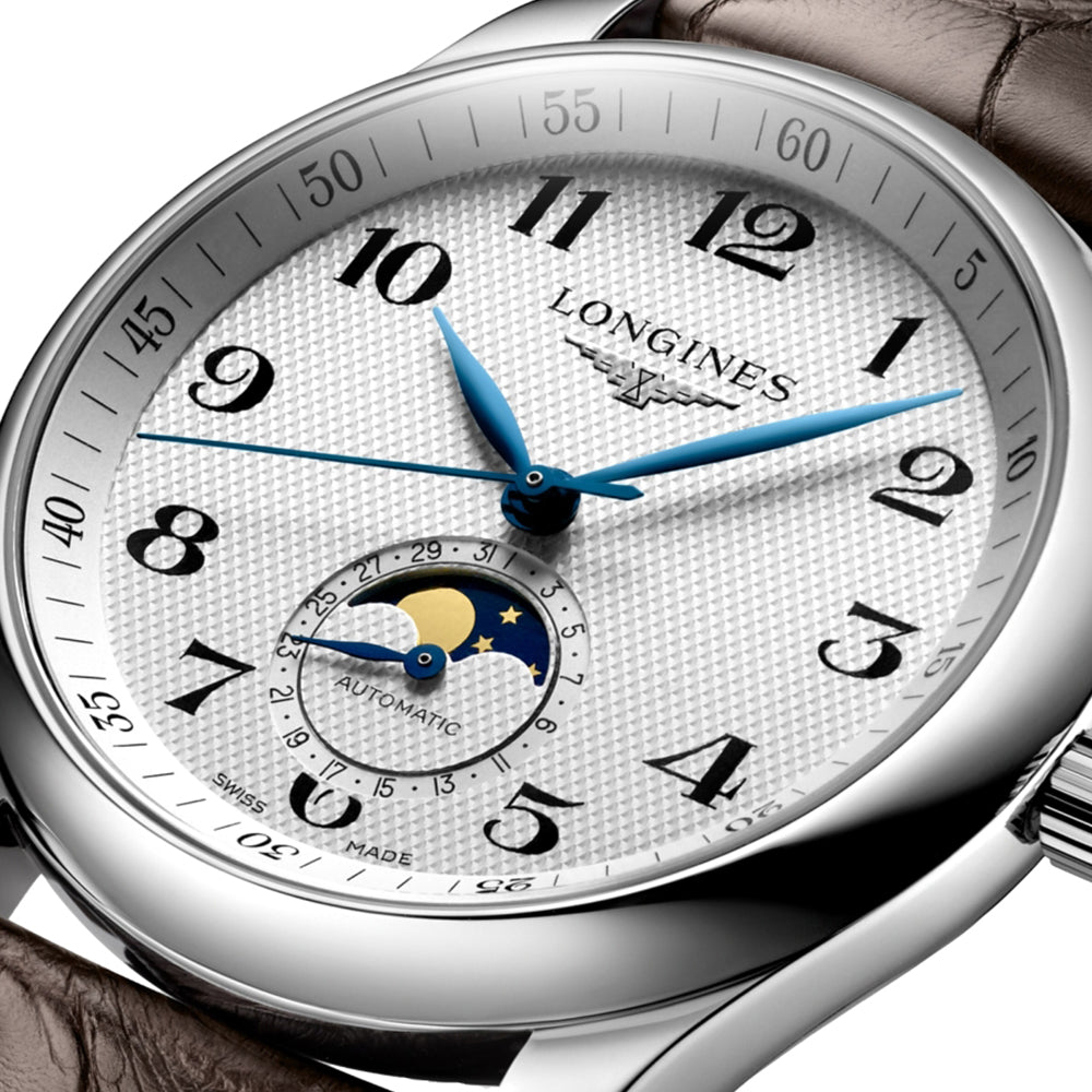 Master Moonphase 40mm - Silver "Barleycorn" on Leather Strap