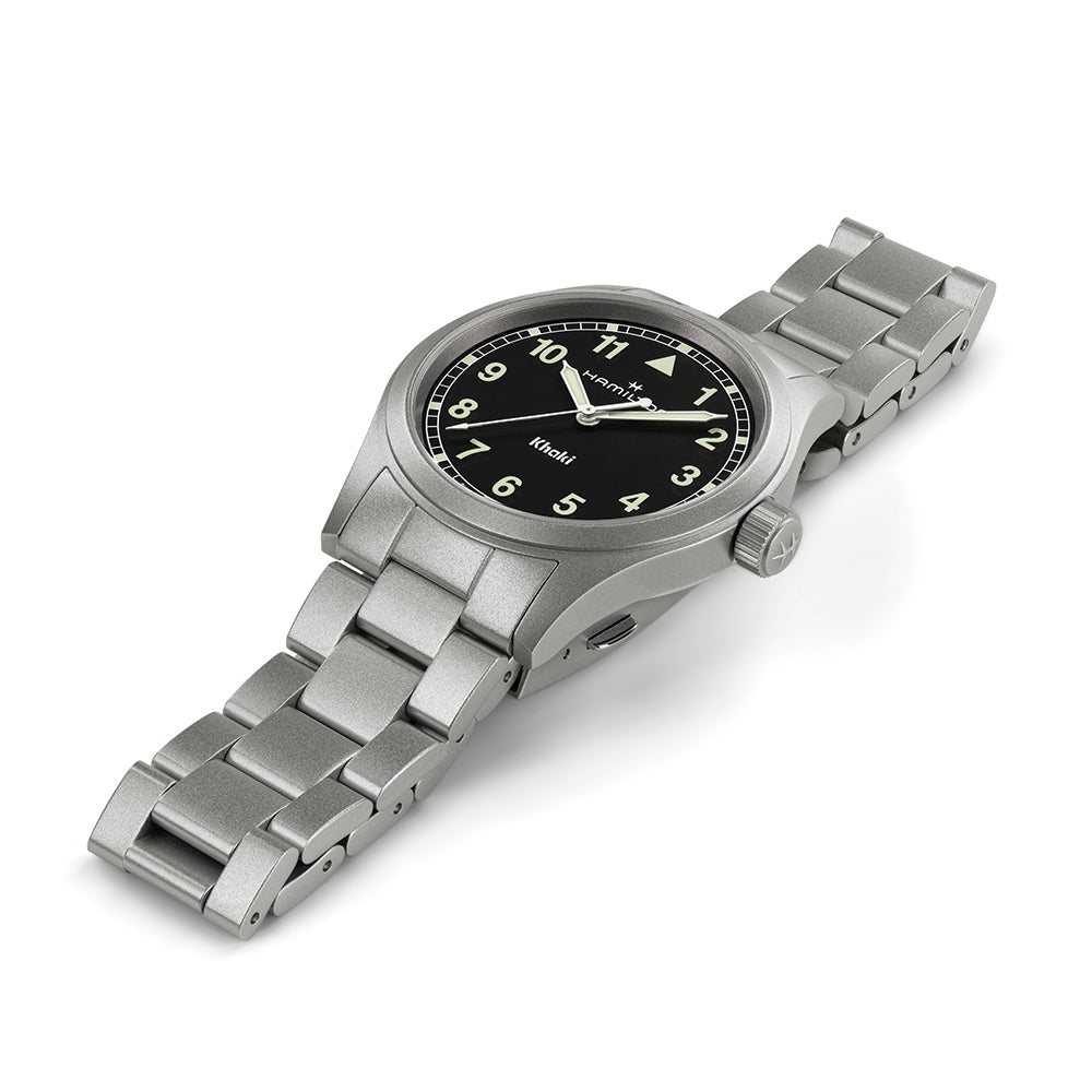 Khaki Field Quartz 38mm - Black w/ White Numerals on Bracelet