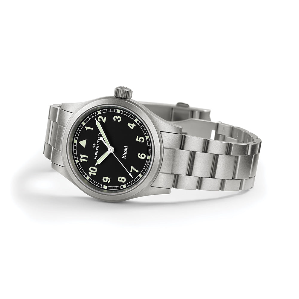 Khaki Field Quartz 38mm - Black w/ White Numerals on Bracelet