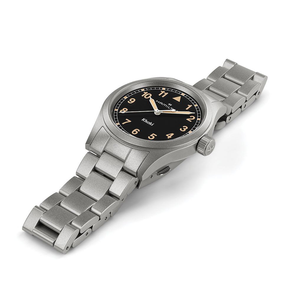 Khaki Field Quartz 38mm - Black w/ Yellow/gold Numerals on Bracelet