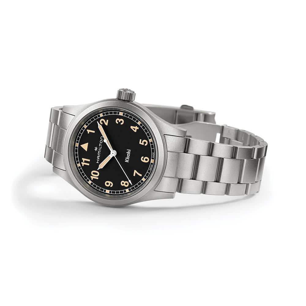 Khaki Field Quartz 38mm - Black w/ Yellow/gold Numerals on Bracelet