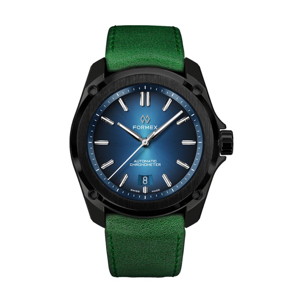 Formex Essence Leggera Automatic Chronometer 41mm blue dial with green leather strap