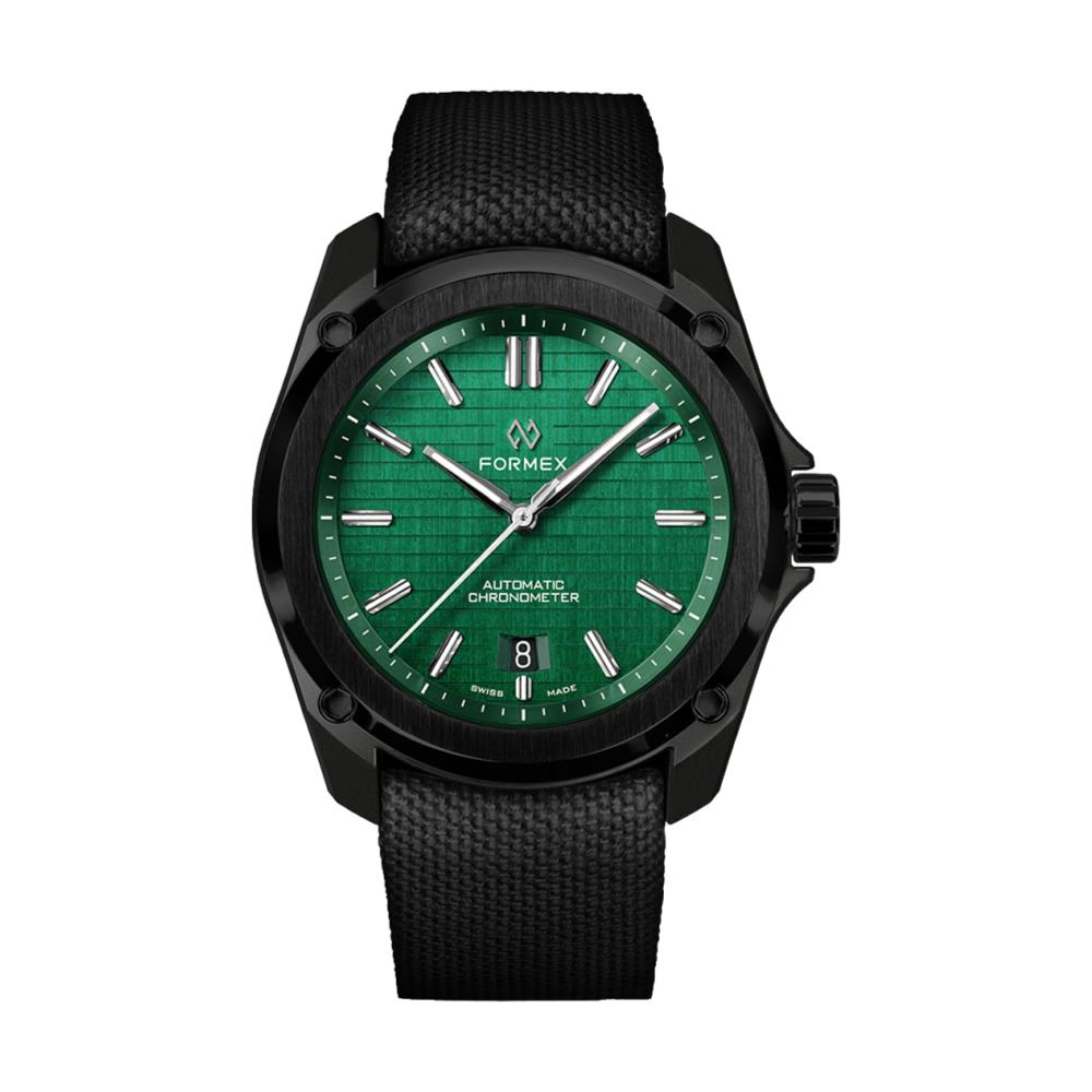 Formex Essence Leggera 41mm automatic chronometer with Mamba Green dial, black case and black fabric strap