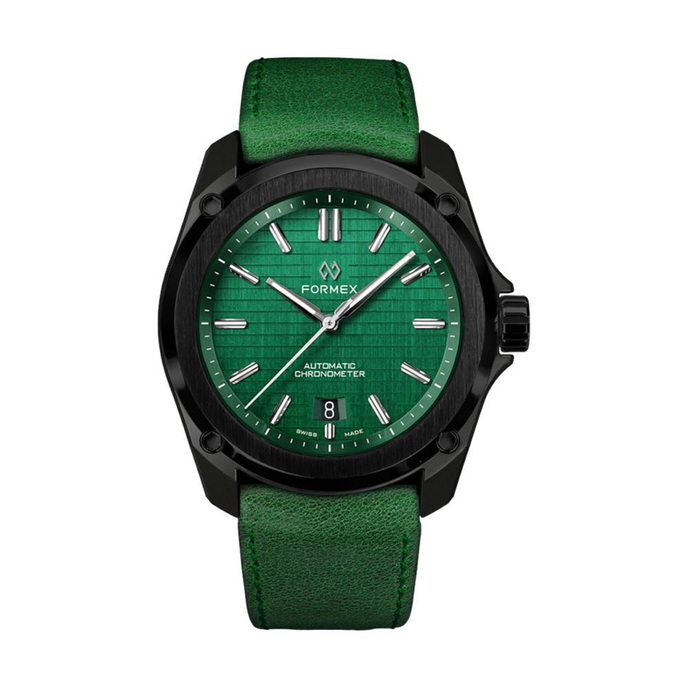 Essence Leggera automatic chronometer in Mamba Green with black case and green strap.