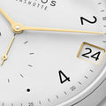 Minimatik Date Gold Hands 39mm - White Silver-Plated on Leather Strap