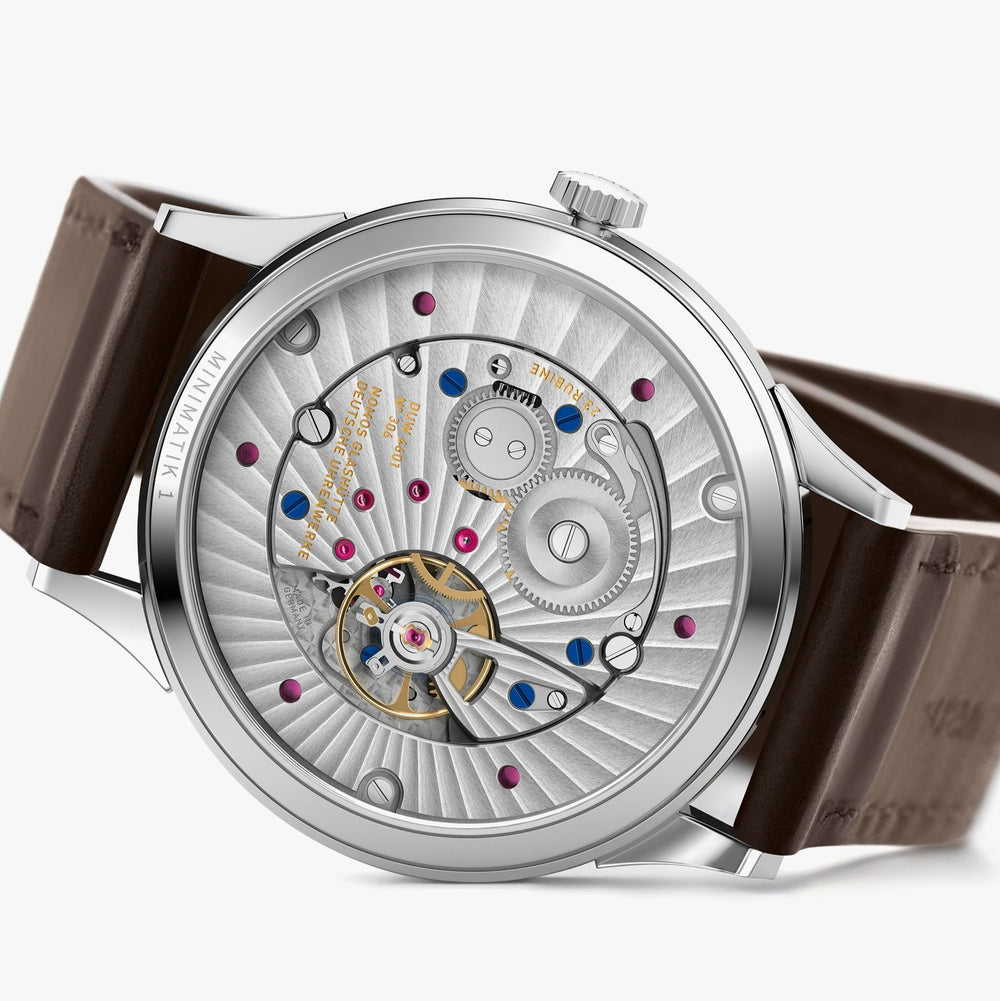 Minimatik Date Gold Hands 39mm - White Silver-Plated on Leather Strap
