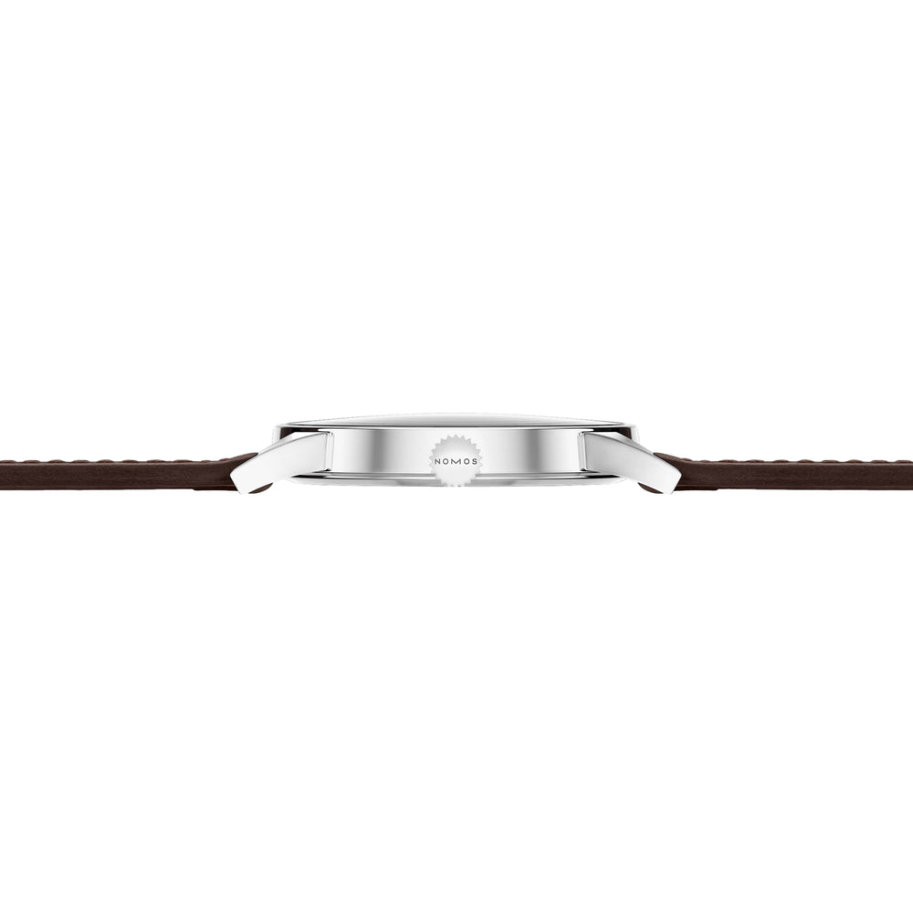 Minimatik Date Gold Hands 39mm - White Silver-Plated on Leather Strap