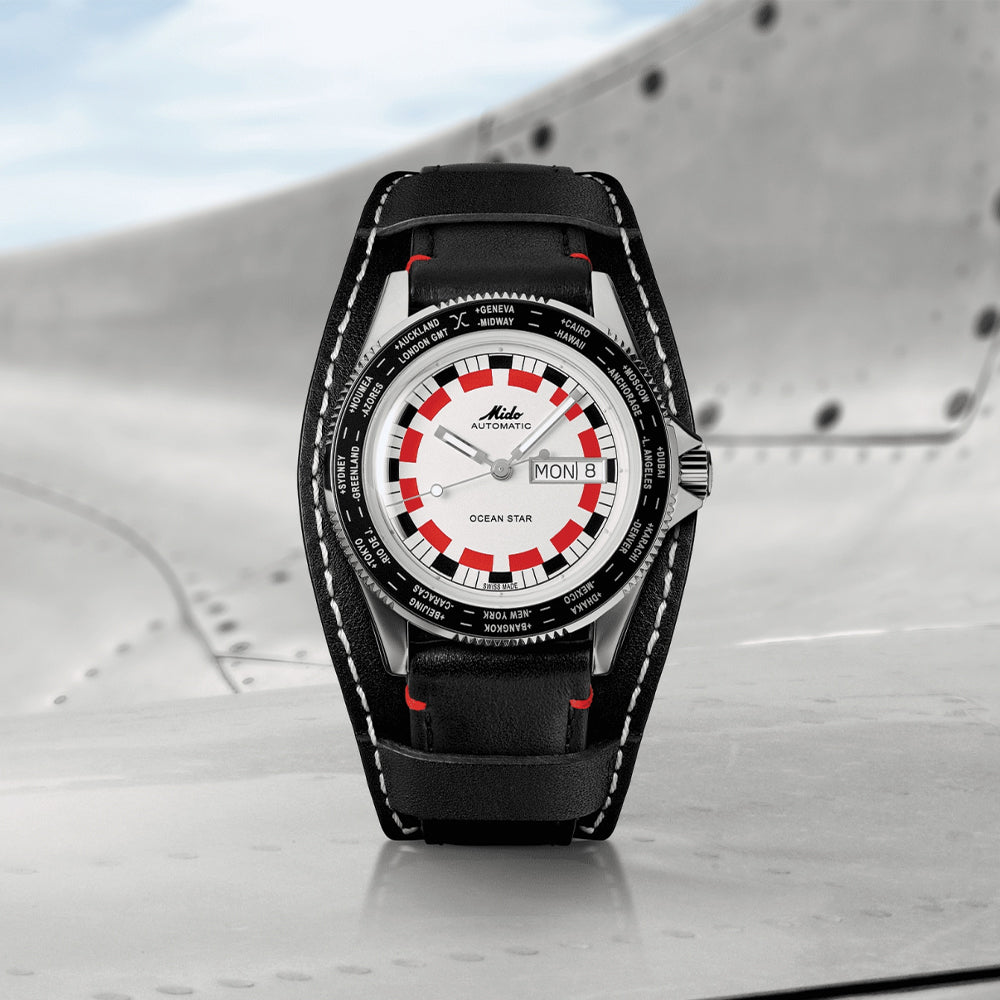 Ocean Star Worldtimer 40.5mm - Silver on Leather Strap