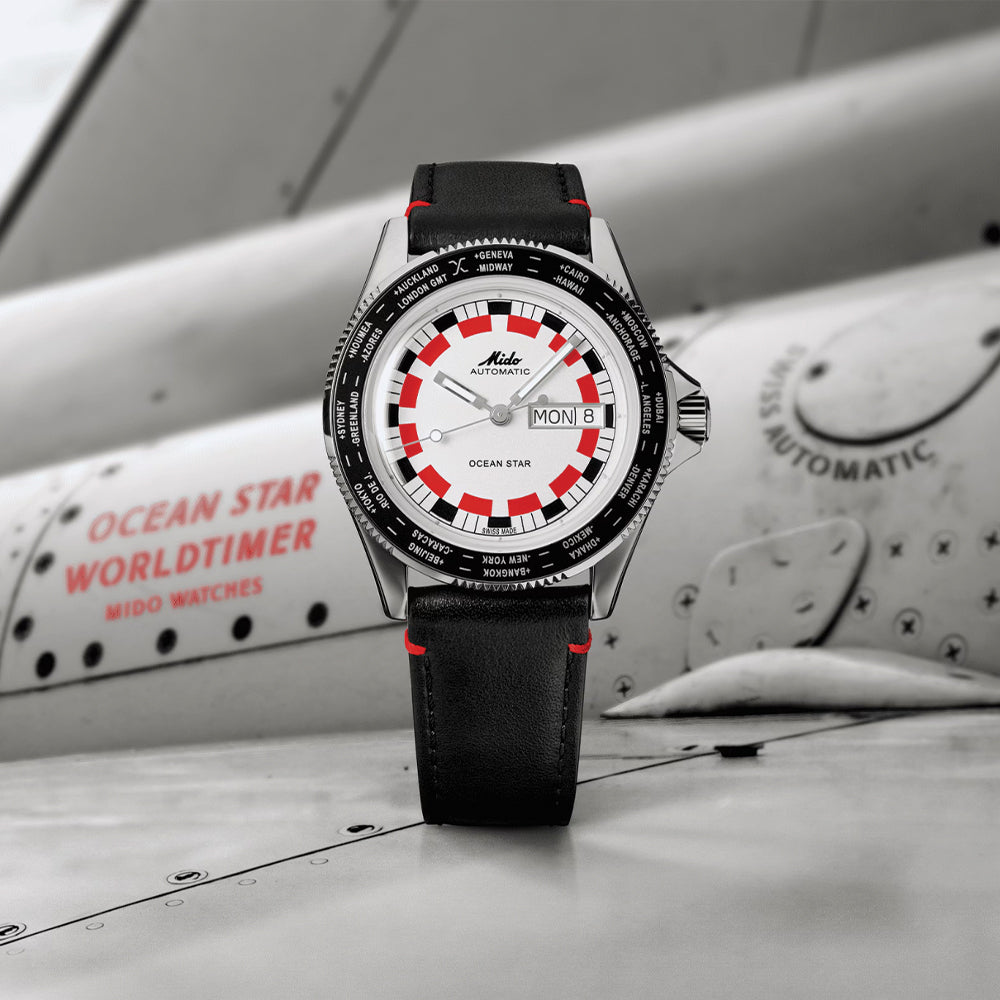 Ocean Star Worldtimer 40.5mm - Silver on Leather Strap