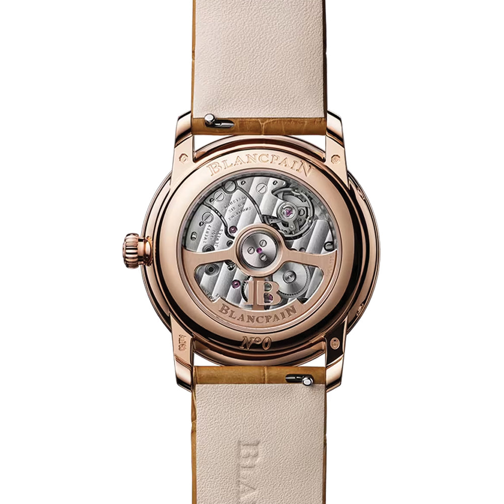 Villeret Moonphase Red Gold 33.2mm - Opaline w/ Diamonds on Leather Strap