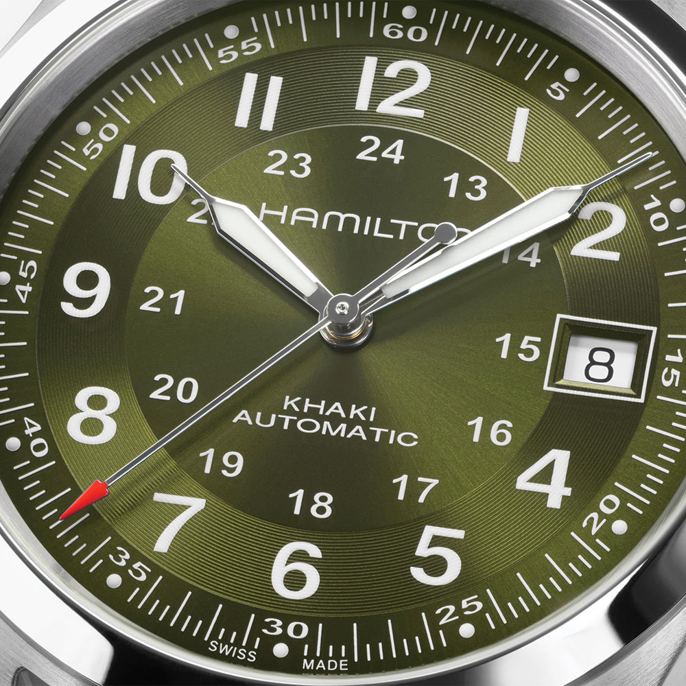 Khaki Field Auto Date 42mm - Green on Leather Strap