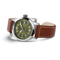 Khaki Field Auto Date 42mm - Green on Leather Strap