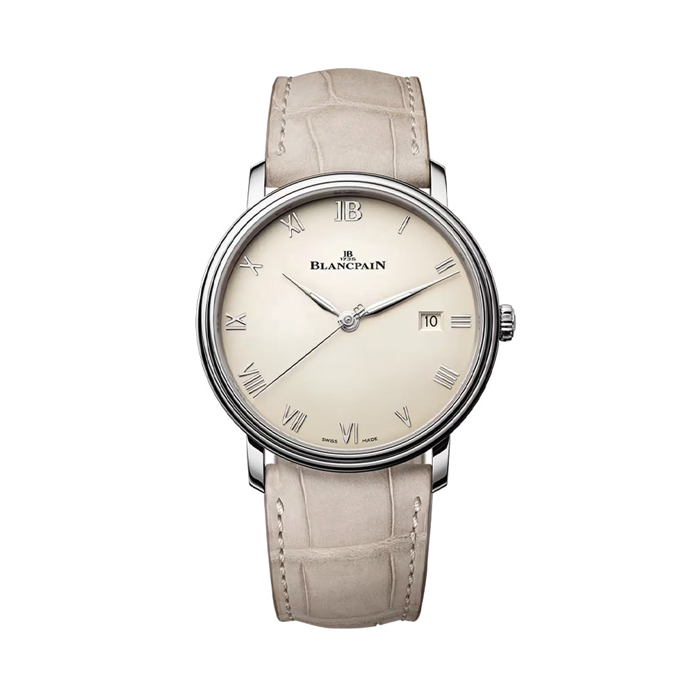 Villeret 40mm - Opaline Gold-Toned White on Alligator Leather Strap