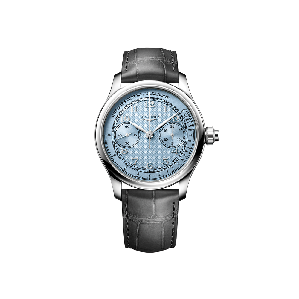 Master Chrono Monopusher Manual 41mm - Frosted Blue on Leather Strap