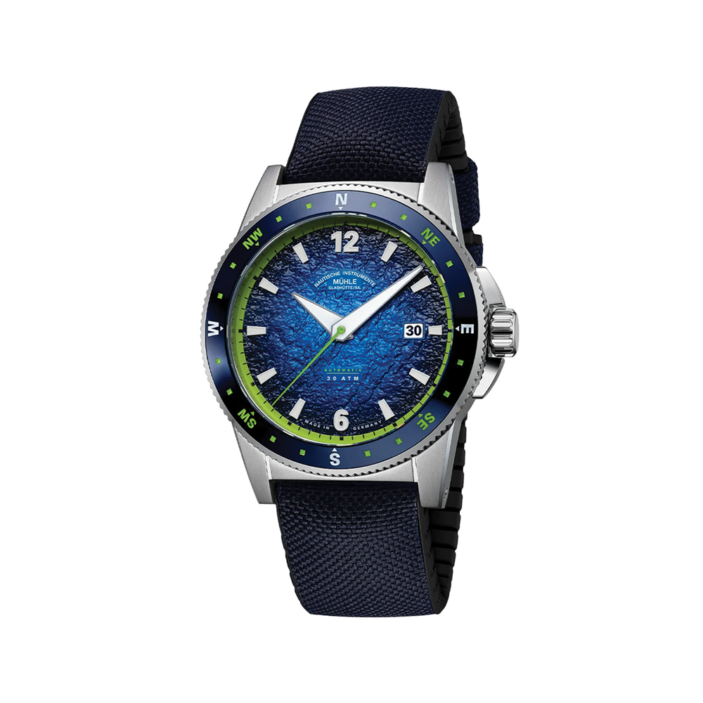 Sportivo Compass Date 42.5mm - Blue on Canvas-Rubber Strap