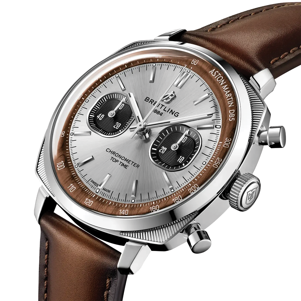 Top Time B01 Chronograph Tribute to Aston Martin DB5 41mm - Silver on Leather Strap
