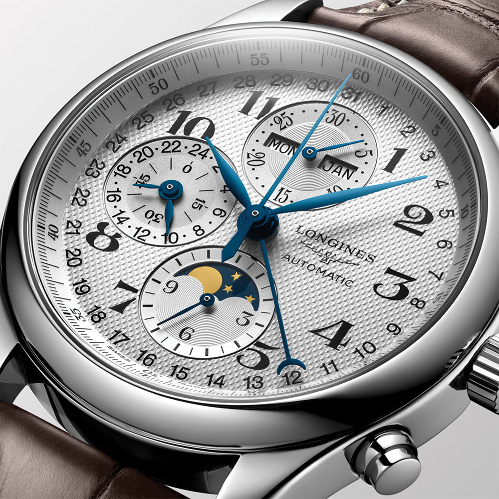 Master Collection Chronograph Moonphase 42mm - Silver on Leather Strap