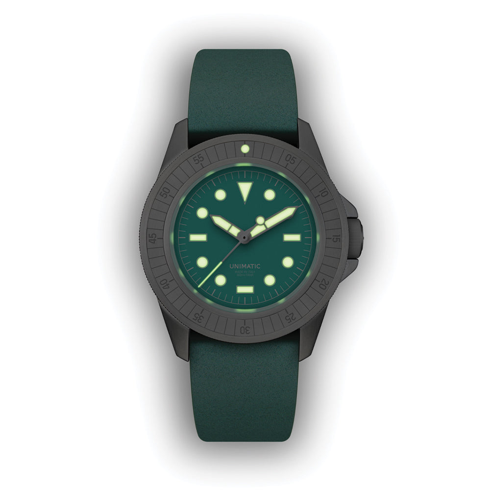 U1-RIO Modello Uno green dial watch with dark green leather strap