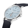 Nomos Ahoi Neomatik Sky with steel case light blue dial orange seconds hand navy fabric strap