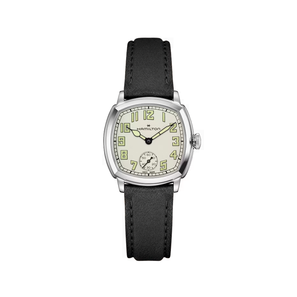 Beige dial cushion shaped American Classic Mechanical 30mm on black leather strap