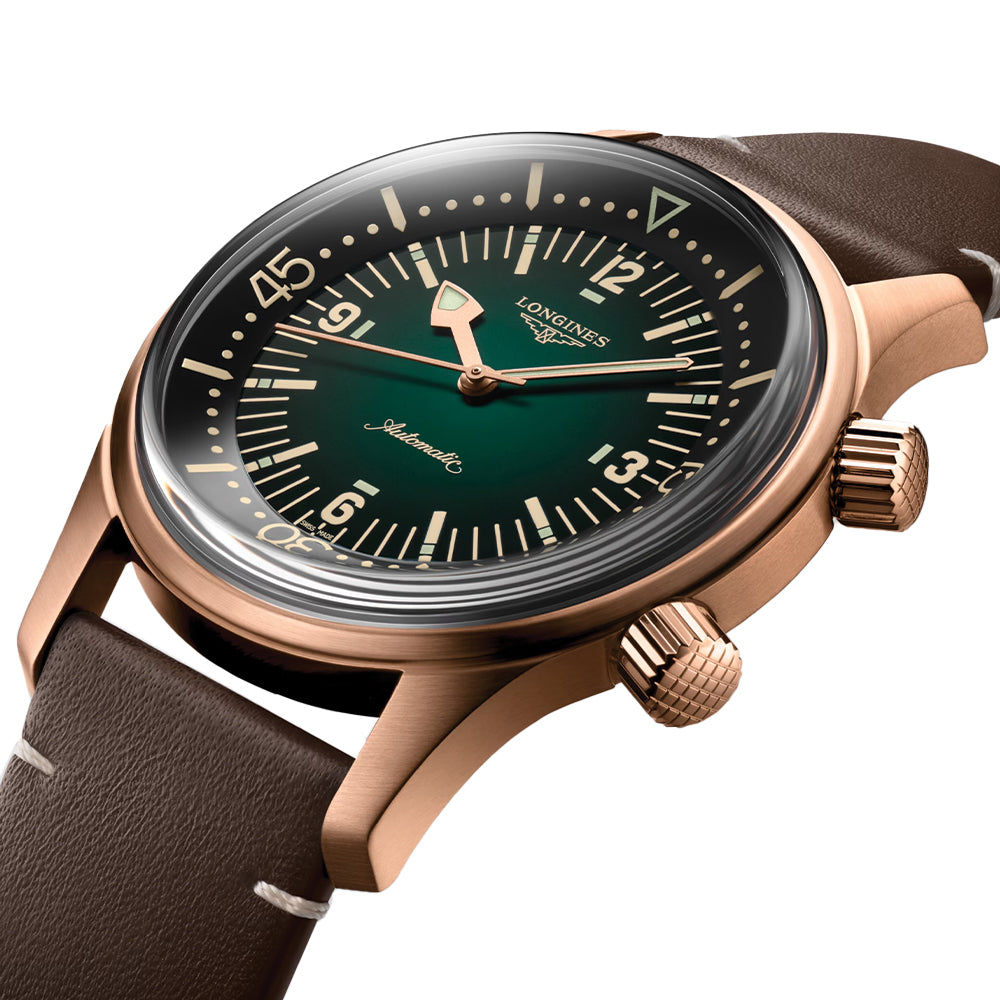 Legend Diver Bronze 42mm - Green on Leather Strap w/ Extra Fabric Strap