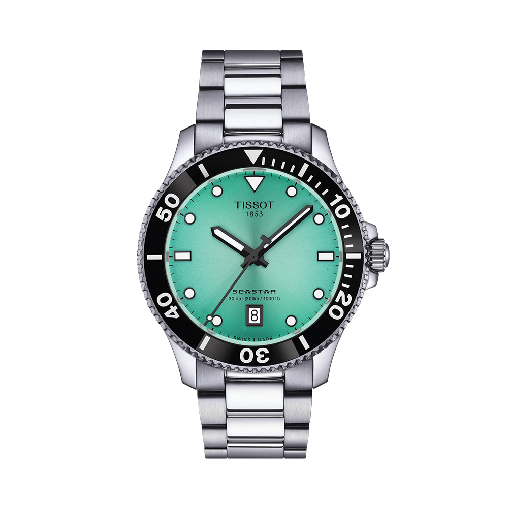 Tissot Seastar 1000 Quartz 40mm turquoise dial on stainless steel bracelet