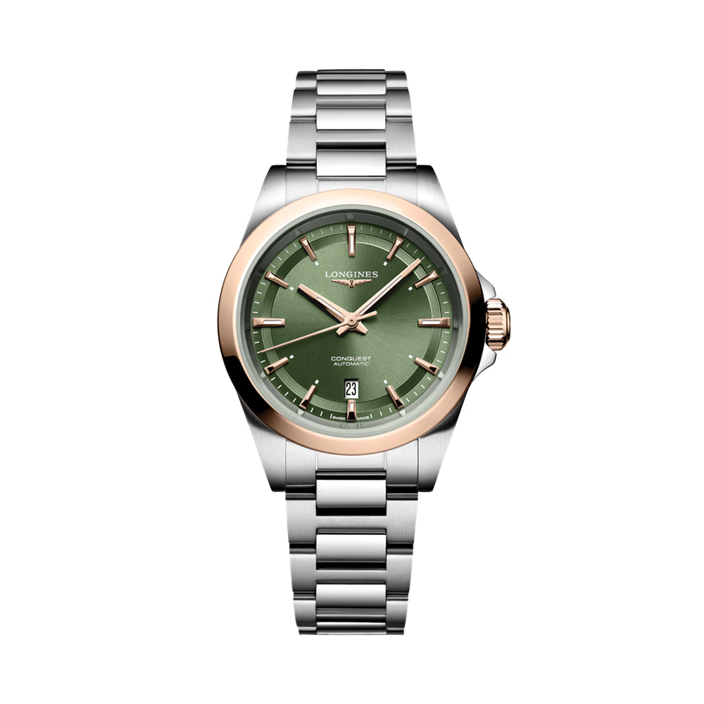 Conquest 30mm - Green w/ Pink Gold Bezel on Bracelet