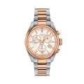 Two tone rose gold and stainless steel chronograph with mother of pearl dial and date window