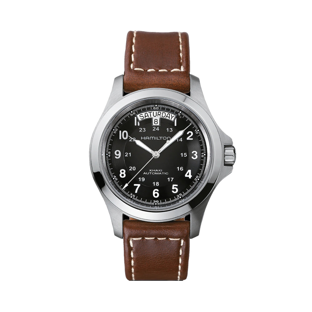 Khaki Field King Auto 40mm - Black on Leather Strap