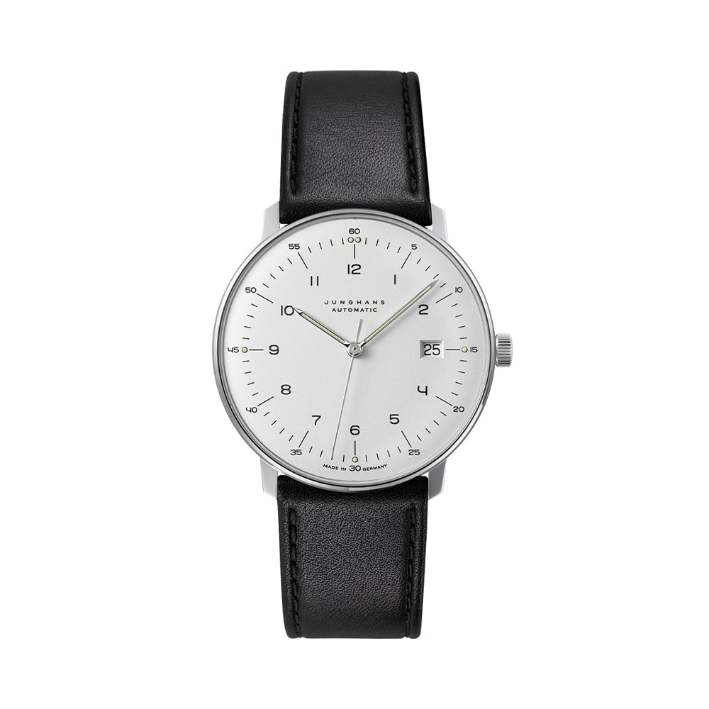 Max Bill Automatic w/ Numerals and Sapphire Crystal 38mm - Silver on Leather Strap