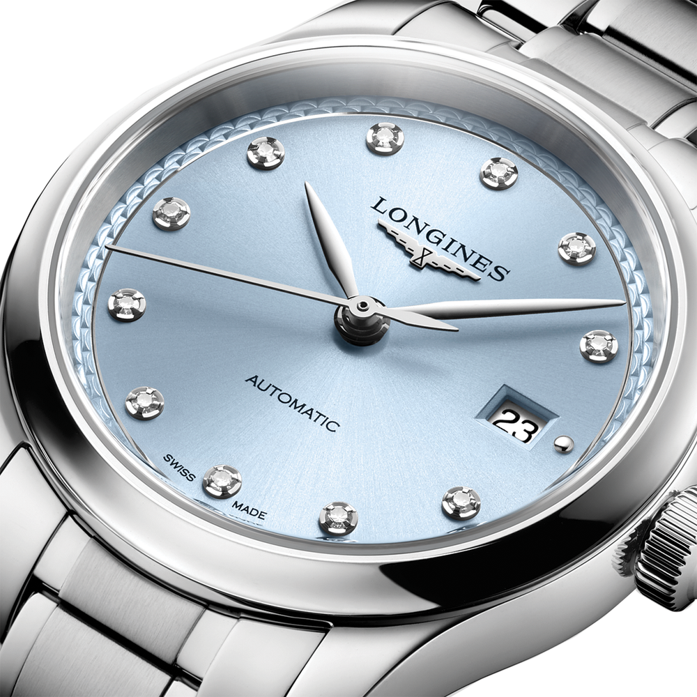 Master 30mm - Frosted Blue, Diamond-Set on Bracelet
