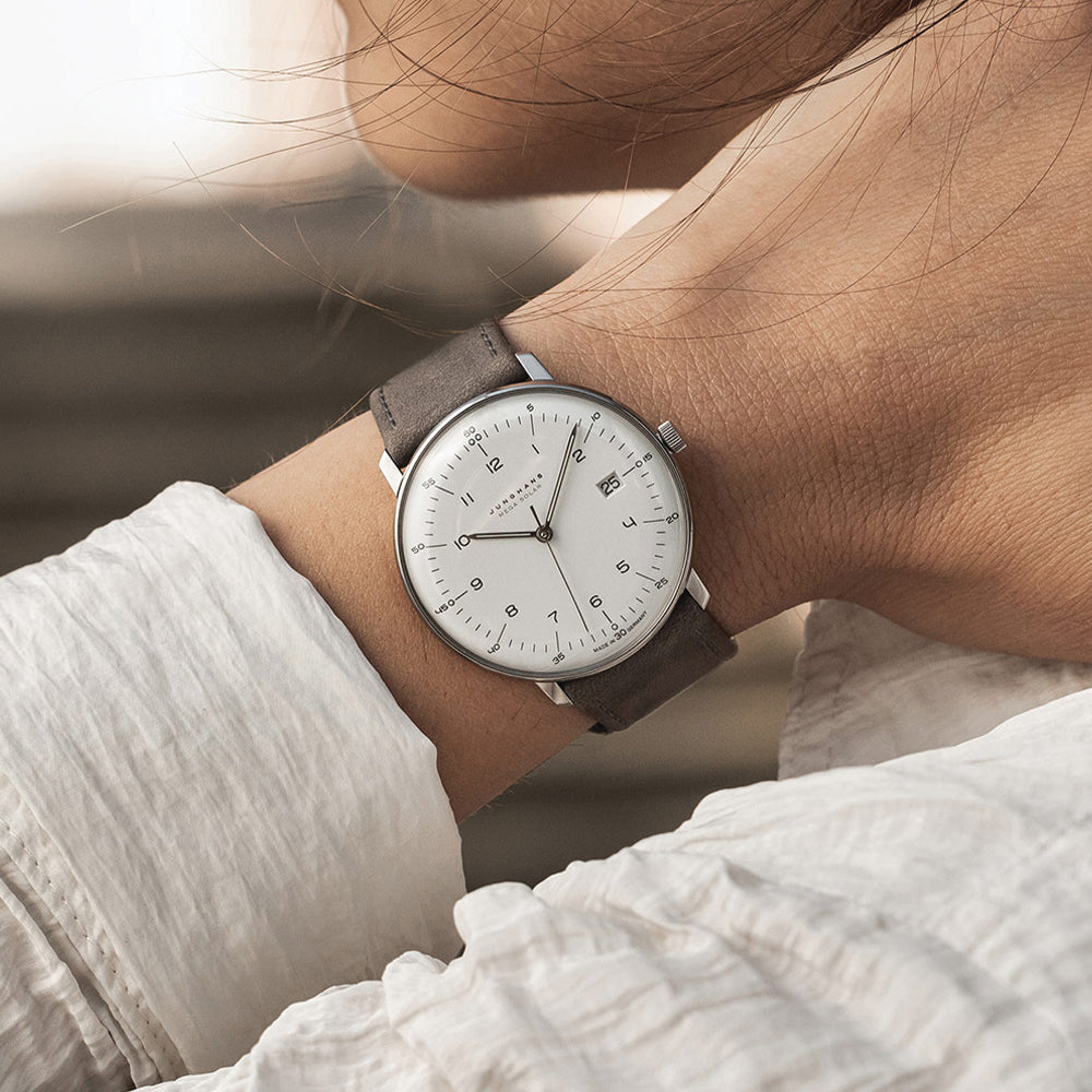 Max Bill MEGA Solar Titanium 38mm - White on Leather Strap