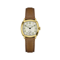 Hamilton American Classic Cushion Mechanical PVD Gold-Tone 30mm with beige dial on brown leather strap.