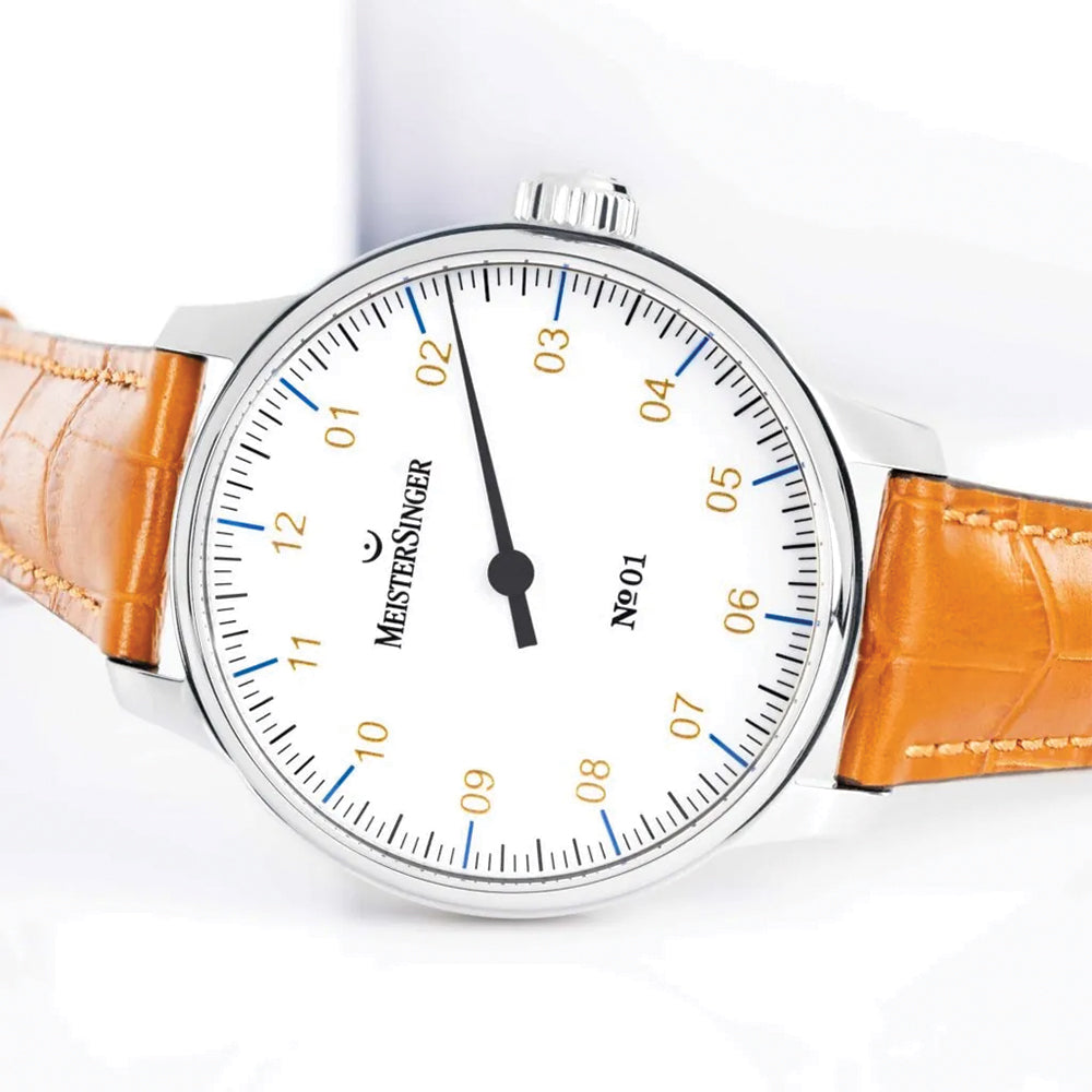 №01 43mm - White on Leather Strap