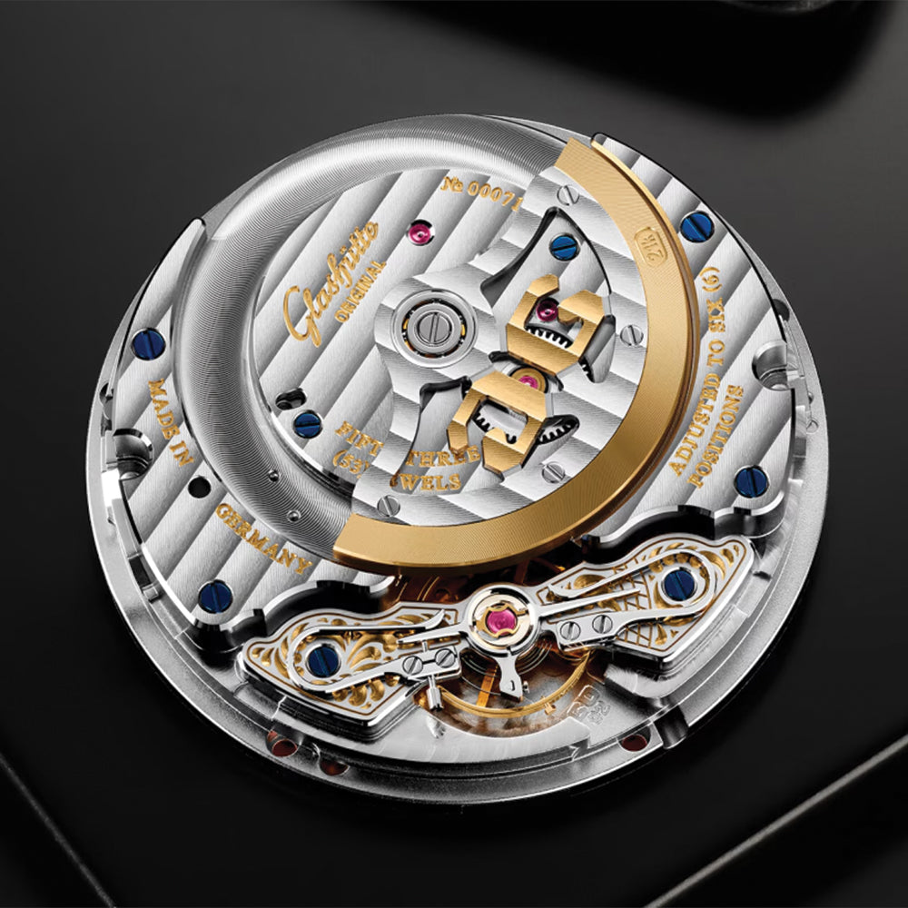 PanoMaticCalendar Limited Edition Platinum 42mm - Skeletonized Deep Blue on Leather Strap