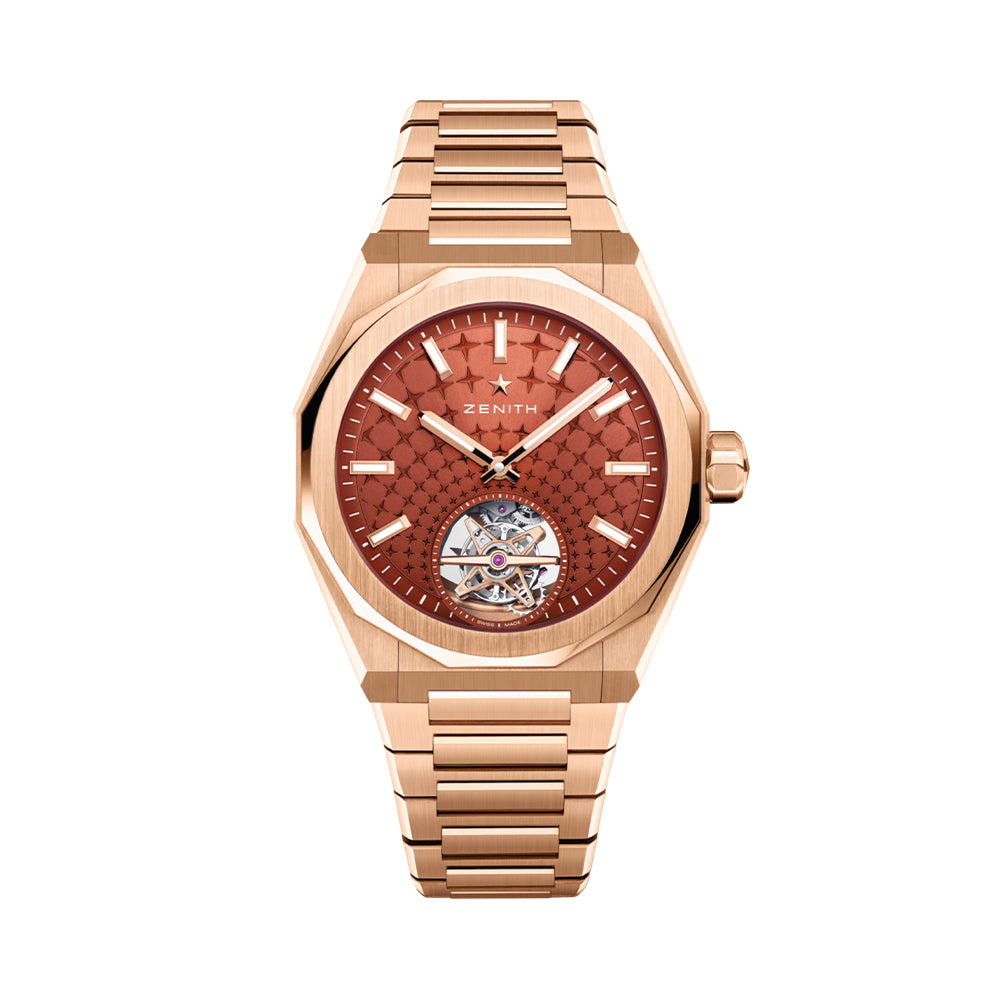 Defy Skyline El Primero Tourbillon Rose Gold 41mm - Red on Bracelet w/ Extra Rubber Strap