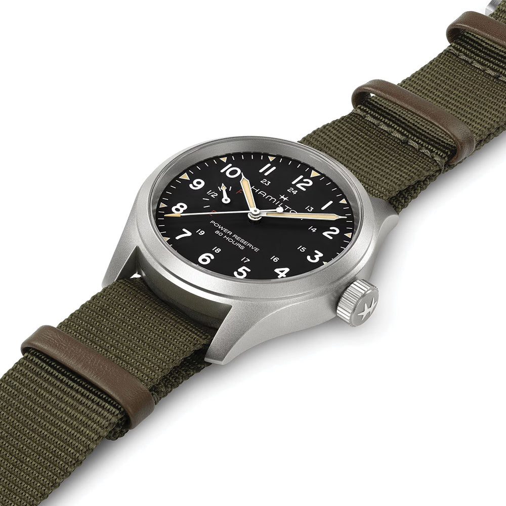 Khaki Field Mechanical Power Reserve 40mm - Black on Fabric Strap