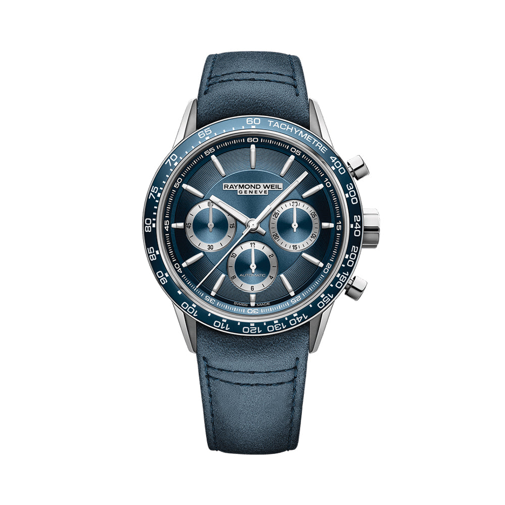 Freelancer Automatic Chronograph Ceramic Bezel 43.5mm - Blue on Leather Strap
