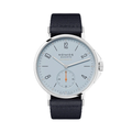 Ahoi Neomatik Sky 36mm watch with light blue dial on blue fabric strap